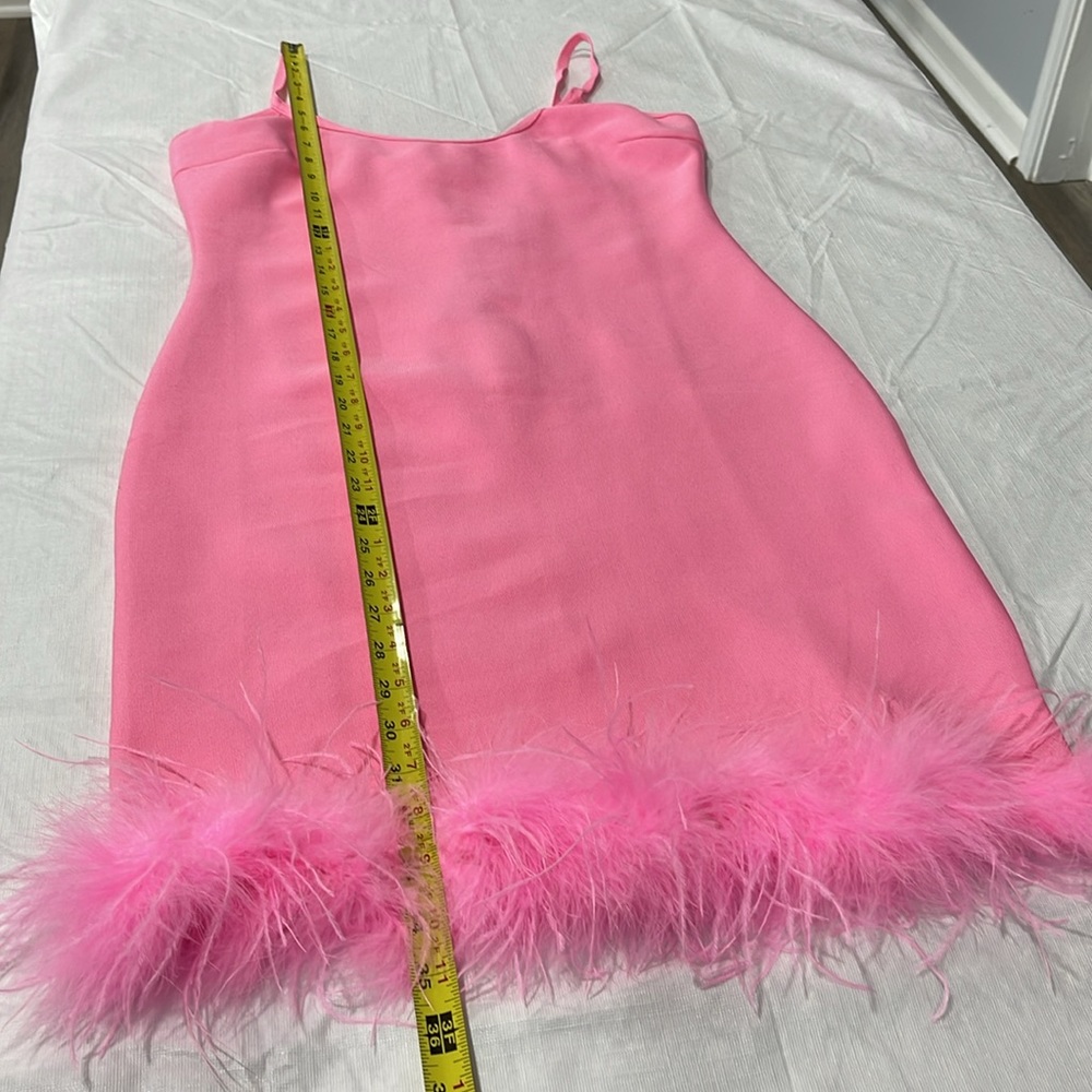 Fashion Nova Yvana Bandage Mini dress size large pink feathers trim NEW - Picture 15 of 16